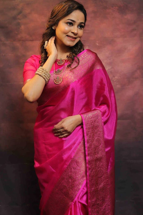 Load image into Gallery viewer, Mesmeric Dark Pink Soft Silk Saree With Fairytale Blouse Piece
