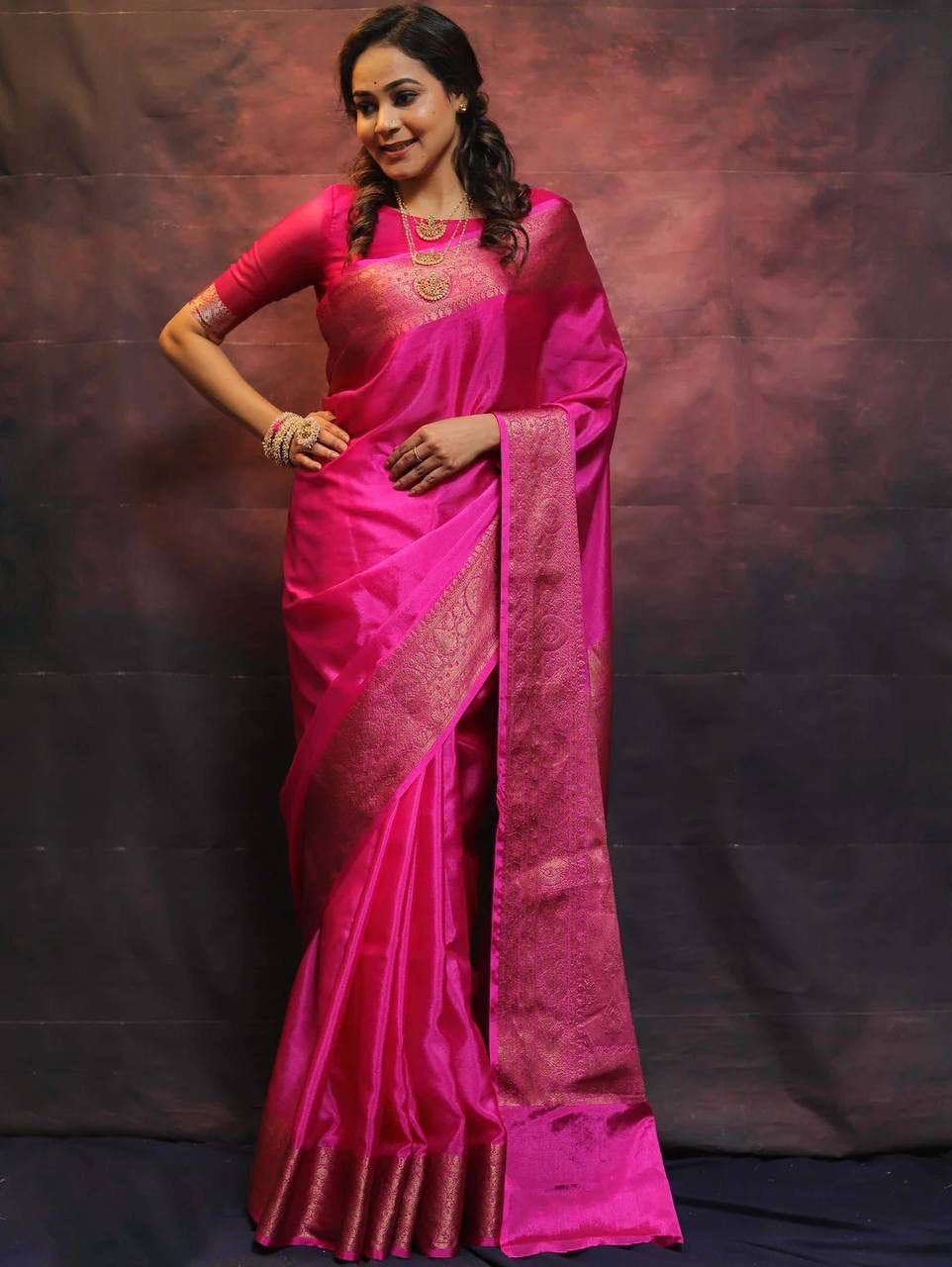 Mesmeric Dark Pink Soft Silk Saree With Fairytale Blouse Piece