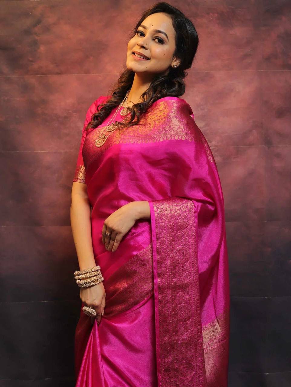 Mesmeric Dark Pink Soft Silk Saree With Fairytale Blouse Piece