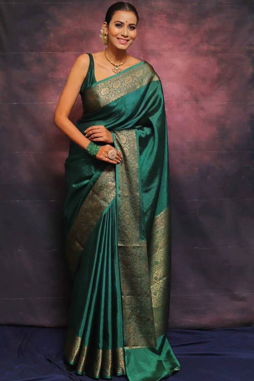 Load image into Gallery viewer, Sumptuous Rama Soft Silk Saree With Felicitous Blouse Piece
