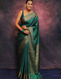 Sumptuous Rama Soft Silk Saree With Felicitous Blouse Piece