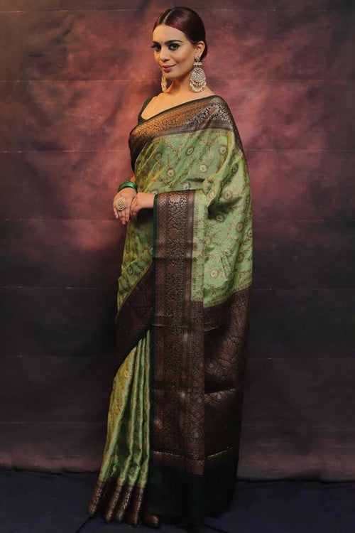 Load image into Gallery viewer, Precious Pista Soft Silk Saree With Smart Blouse Piece
