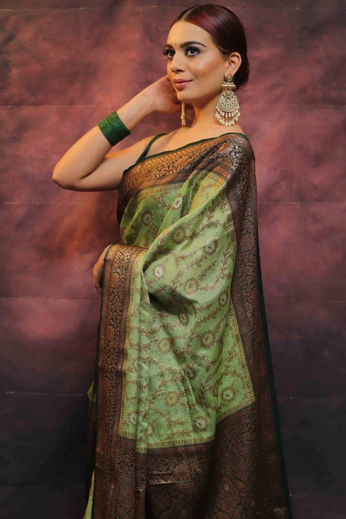 Load image into Gallery viewer, Precious Pista Soft Silk Saree With Smart Blouse Piece
