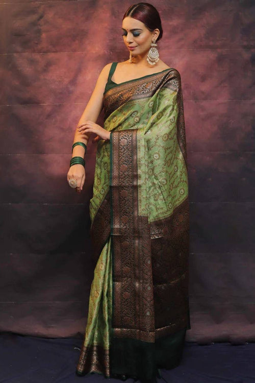 Load image into Gallery viewer, Precious Pista Soft Silk Saree With Smart Blouse Piece
