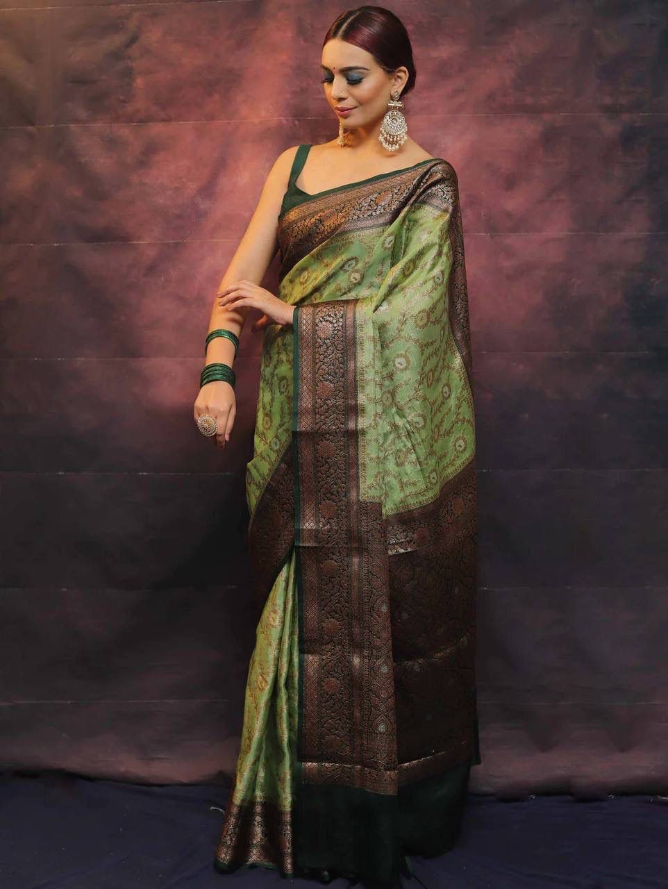 Precious Pista Soft Silk Saree With Smart Blouse Piece