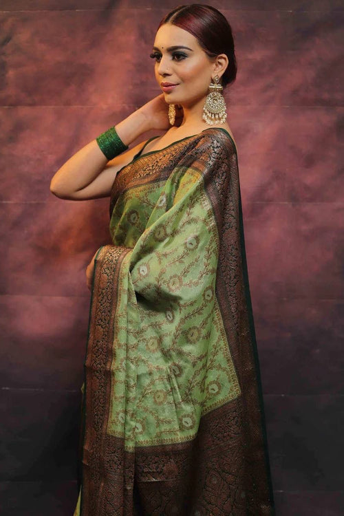 Load image into Gallery viewer, Precious Pista Soft Silk Saree With Smart Blouse Piece
