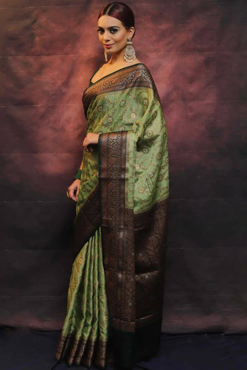 Load image into Gallery viewer, Precious Pista Soft Silk Saree With Smart Blouse Piece
