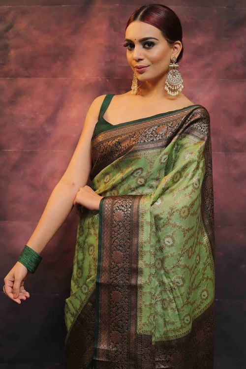 Load image into Gallery viewer, Precious Pista Soft Silk Saree With Smart Blouse Piece
