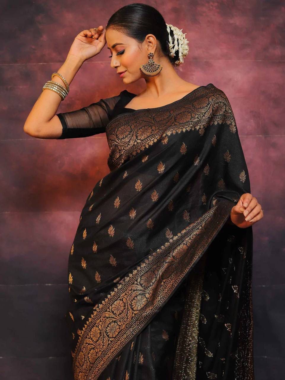 Sophisticated Black Soft Silk Saree With Twirling Blouse Piece