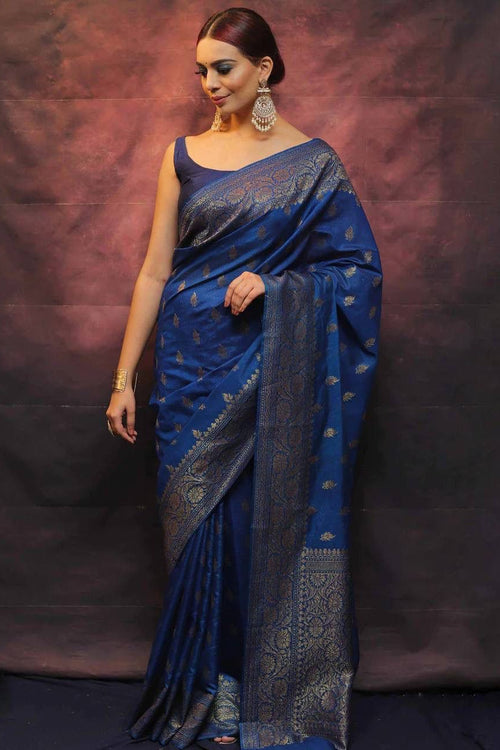 Load image into Gallery viewer, Precious Blue Soft Silk Saree With Flamboyant Blouse Piece
