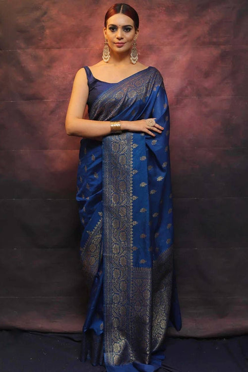 Load image into Gallery viewer, Precious Blue Soft Silk Saree With Flamboyant Blouse Piece
