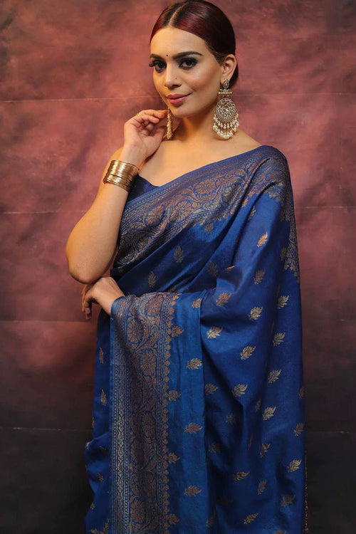 Load image into Gallery viewer, Precious Blue Soft Silk Saree With Flamboyant Blouse Piece
