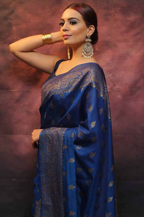 Load image into Gallery viewer, Precious Blue Soft Silk Saree With Flamboyant Blouse Piece
