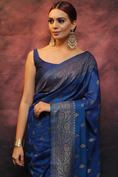 Load image into Gallery viewer, Precious Blue Soft Silk Saree With Flamboyant Blouse Piece
