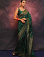 Adorning Dark Green Soft Silk Saree With Prominent Blouse Piece