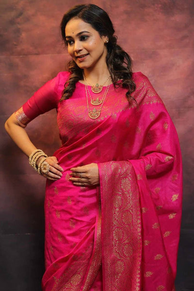 Jazzy Dark Pink Soft Silk Saree With Appealing Blouse Piece