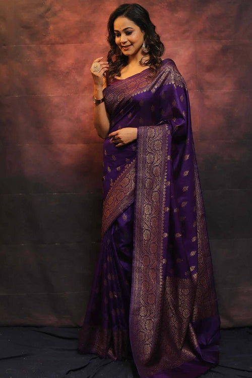 Load image into Gallery viewer, Radiant Purple Soft Silk Saree With Deserving Blouse Piece
