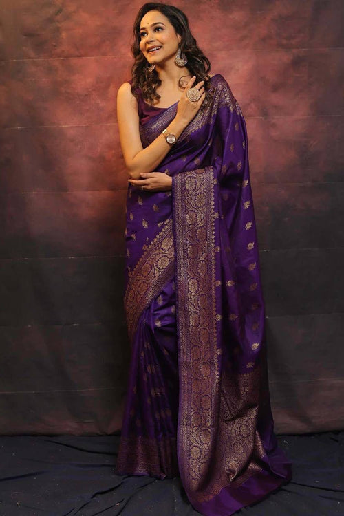 Load image into Gallery viewer, Radiant Purple Soft Silk Saree With Deserving Blouse Piece
