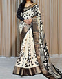 Trendy Off White Digital Printed Soft Silk Saree With Flaunt Blouse Piece