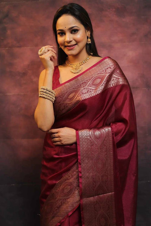 Load image into Gallery viewer, Engrossing Maroon Soft Silk Saree With Inspiring Blouse Piece
