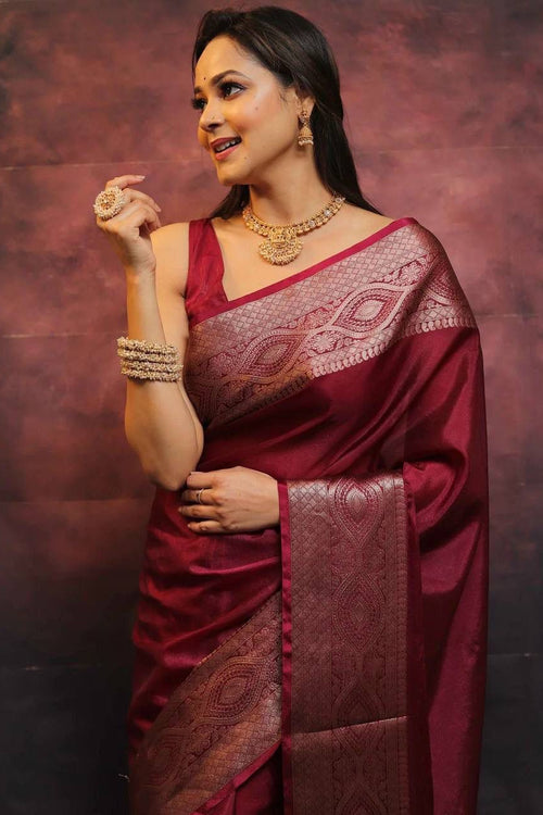 Load image into Gallery viewer, Engrossing Maroon Soft Silk Saree With Inspiring Blouse Piece
