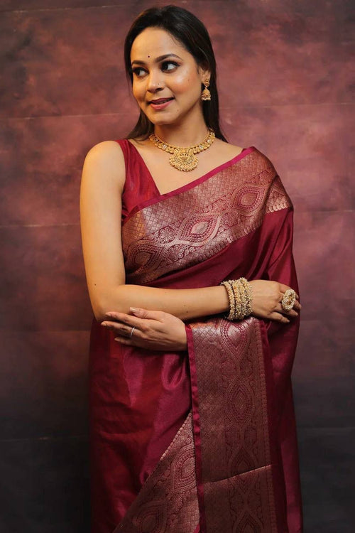 Load image into Gallery viewer, Engrossing Maroon Soft Silk Saree With Inspiring Blouse Piece
