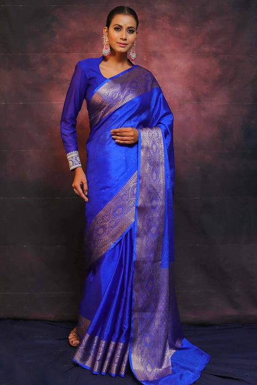 Load image into Gallery viewer, Elegant Royal Blue Soft Silk Saree With Surpassing Blouse Piece
