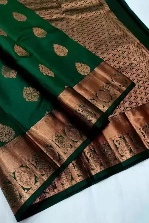 Load image into Gallery viewer, Elegant Dark Green Soft Silk Saree With Fancifull Blouse Piece
