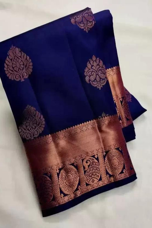 Load image into Gallery viewer, Diaphanous Navy Blue Soft Silk Saree With Confounding Blouse Piece
