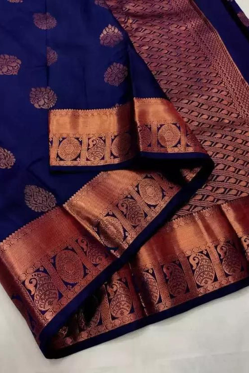 Load image into Gallery viewer, Diaphanous Navy Blue Soft Silk Saree With Confounding Blouse Piece
