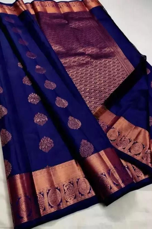 Load image into Gallery viewer, Diaphanous Navy Blue Soft Silk Saree With Confounding Blouse Piece
