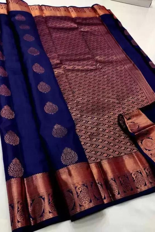 Load image into Gallery viewer, Diaphanous Navy Blue Soft Silk Saree With Confounding Blouse Piece
