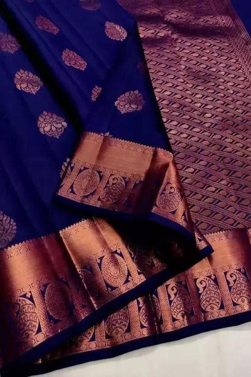 Load image into Gallery viewer, Diaphanous Navy Blue Soft Silk Saree With Confounding Blouse Piece
