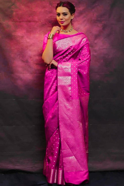 Load image into Gallery viewer, Classy Dark Pink Soft Silk Saree With Dissemble Blouse Piece
