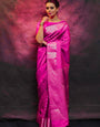 Classy Dark Pink Soft Silk Saree With Dissemble Blouse Piece