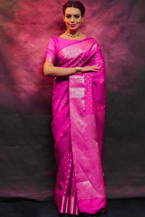 Load image into Gallery viewer, Classy Dark Pink Soft Silk Saree With Dissemble Blouse Piece
