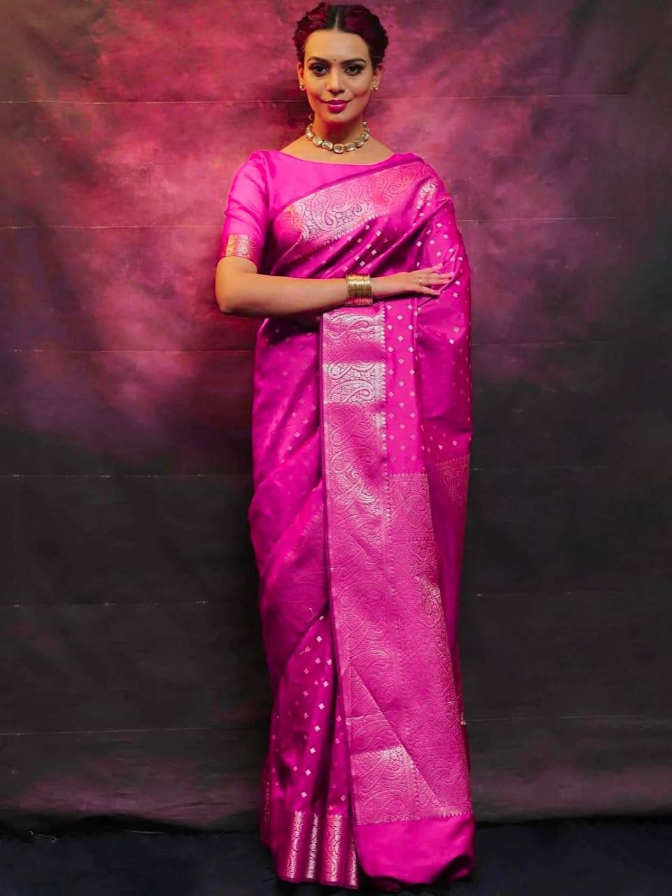 Classy Dark Pink Soft Silk Saree With Dissemble Blouse Piece