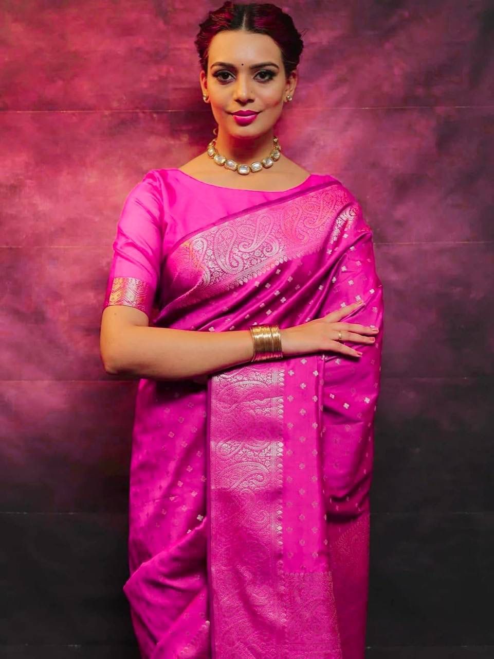 Classy Dark Pink Soft Silk Saree With Dissemble Blouse Piece