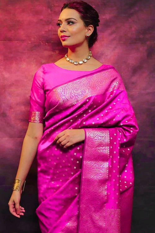 Load image into Gallery viewer, Classy Dark Pink Soft Silk Saree With Dissemble Blouse Piece
