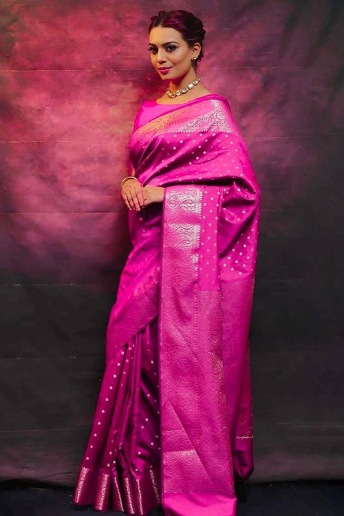 Load image into Gallery viewer, Classy Dark Pink Soft Silk Saree With Dissemble Blouse Piece
