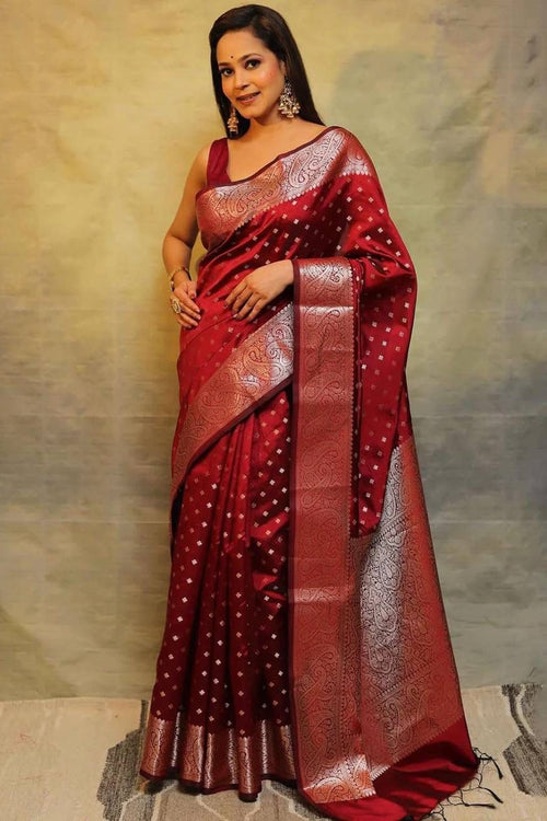 Load image into Gallery viewer, Twirling Maroon Soft Silk Saree With Surpassing Blouse Piece
