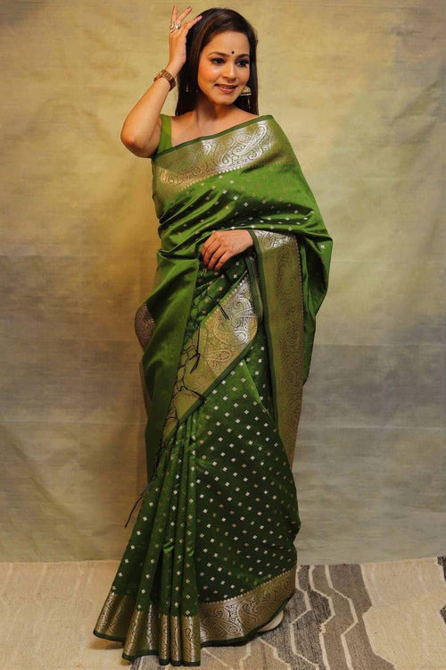 Load image into Gallery viewer, Impressive Mehndi Soft Silk Saree With Energetic Blouse Piece
