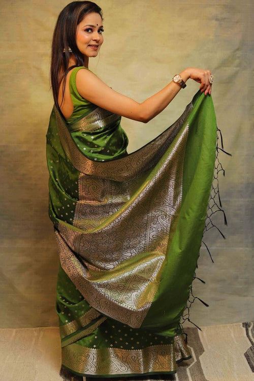 Load image into Gallery viewer, Impressive Mehndi Soft Silk Saree With Energetic Blouse Piece
