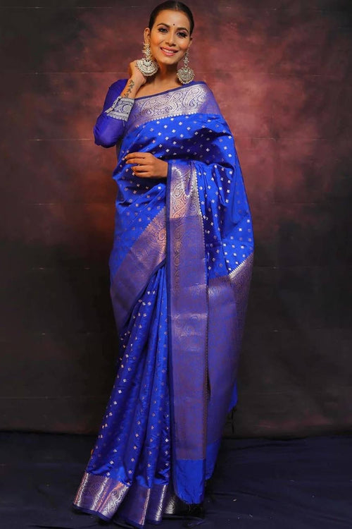 Load image into Gallery viewer, Eloquence Royal Blue Soft Silk Saree With Seraglio Blouse Piece
