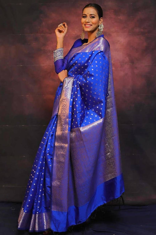 Load image into Gallery viewer, Eloquence Royal Blue Soft Silk Saree With Seraglio Blouse Piece
