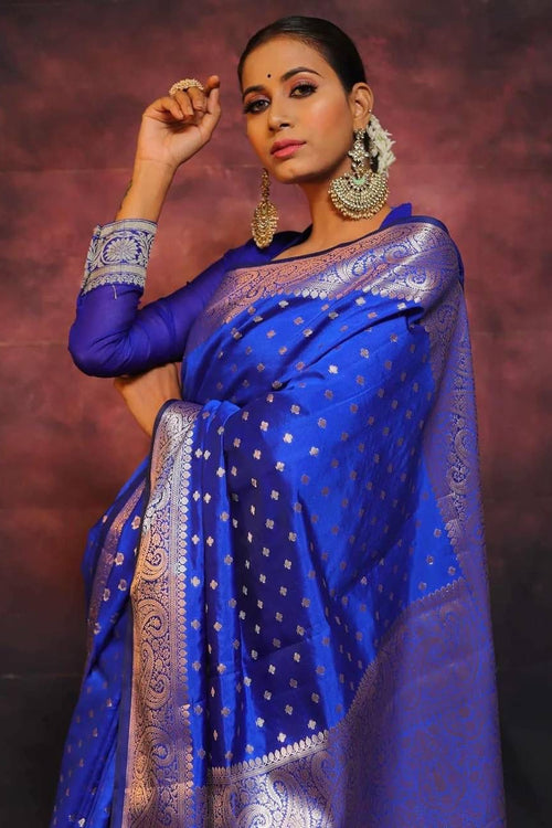 Load image into Gallery viewer, Eloquence Royal Blue Soft Silk Saree With Seraglio Blouse Piece
