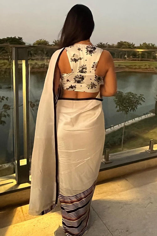 Load image into Gallery viewer, Ailurophile White Digital Printed Dola Silk Saree With Confounding Blouse Piece
