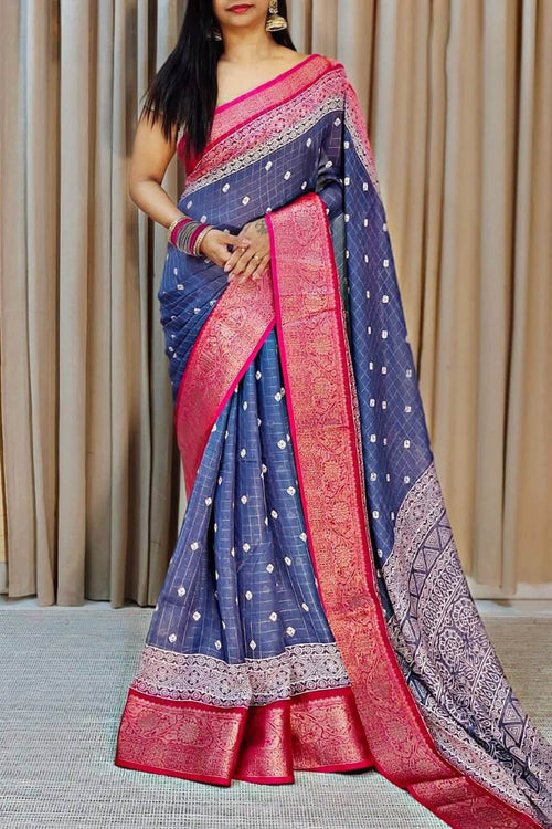 Load image into Gallery viewer, Fantabulous Blue Digital Printed Dola Silk Saree With Whimsical Blouse Piece
