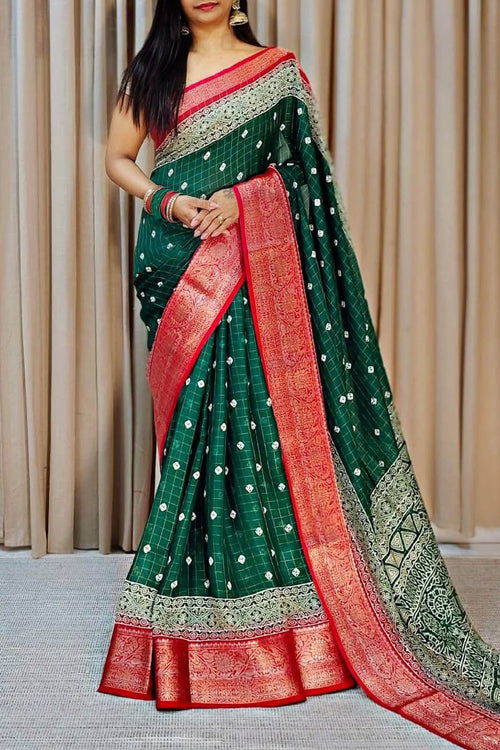 Load image into Gallery viewer, Zephyr Dark Green Digital Printed Dola Silk Saree With Mellifluous Blouse Piece
