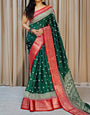 Zephyr Dark Green Digital Printed Dola Silk Saree With Mellifluous Blouse Piece